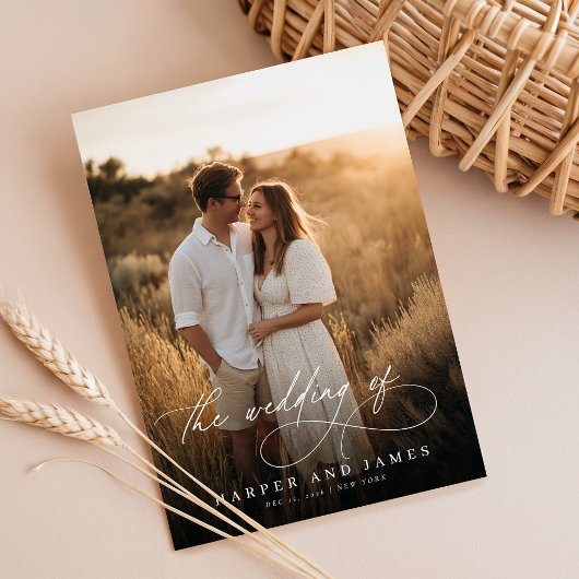 Elegant Simple Script QR Code Photo Budget Wedding Einladung