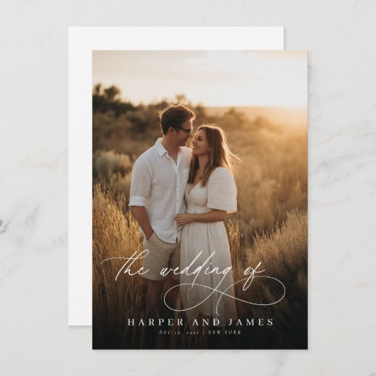 Elegant Simple Script QR Code Photo Budget Wedding Einladung (Vorne/Hinten)