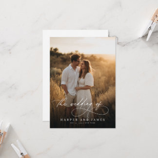 Elegant Simple Script QR Code Photo Budget Wedding Einladung