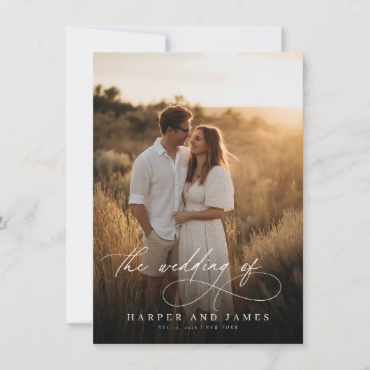 Elegant Simple Script QR Code Photo Budget Wedding Einladung (Vorderseite)