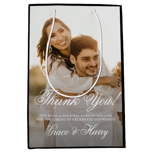 Elegant Simple Script Wedding Vielen Dank Mittlere Geschenktüte (Vorderseite)