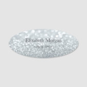 Elegant Simple Silver Glitzer Bokeh Namensschild (Vorderseite)
