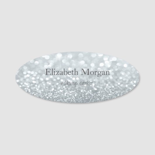 Elegant Simple Silver Glitzer Bokeh Namensschild (Vorderseite)