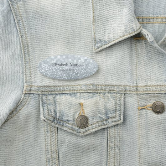 Elegant Simple Silver Glitzer Bokeh Namensschild (Beispiel)