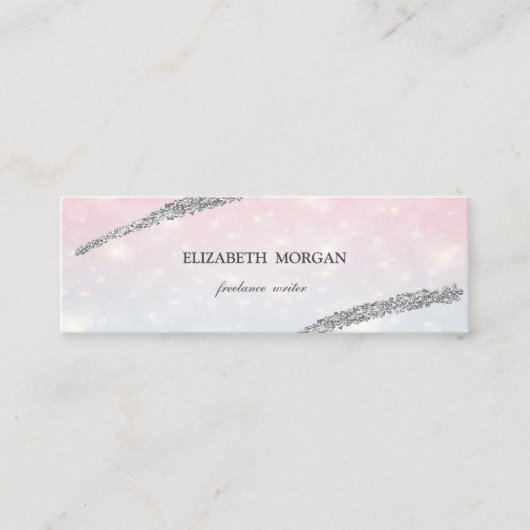 Elegant Simple, Silver Glitzer Line, Bokeh Mini Visitenkarte (Vorderseite)