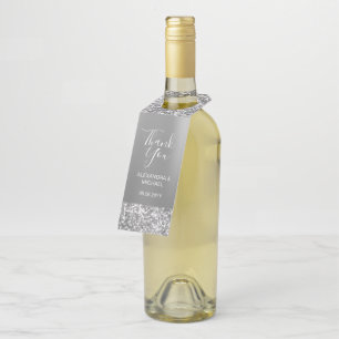 Elegant Simple Silver Glitzer Wedding Vielen Dank Flaschenanhänger