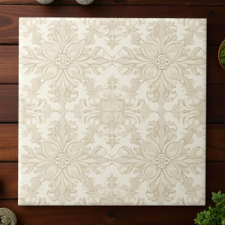 Elegant Simple Soft Beige Damask Fliese