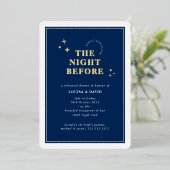 ELEGANT simple stars rehearsal dinner navy blue Folieneinladung (Stehend vorne)