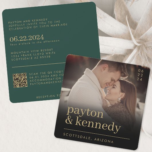 Elegant Simple stilvoll Emerald Green Gold Square Einladung