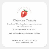 Elegant Simple Strawberry Bakery Ingredient Quadratischer Aufkleber (Vorderseite)