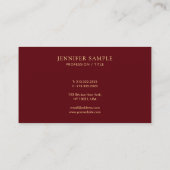 Elegant Simple Template Luxury Deep Burgundy Red Visitenkarte (Rückseite)