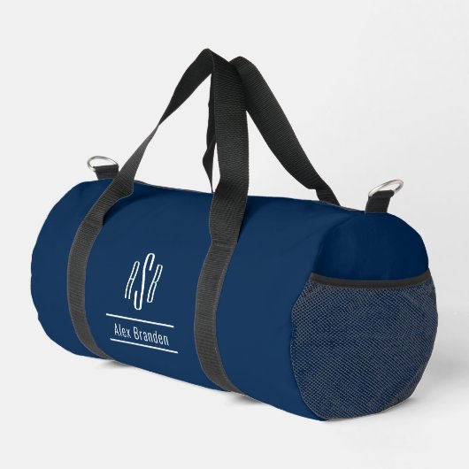 Elegant Simple Three Letter Navy Blue Monogram Duffle Bag (Rechte Ecke)