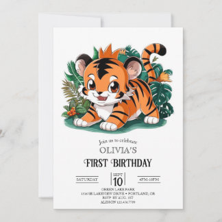 Elegant Simple Tiger 1. Geburtstag Digital Einladung