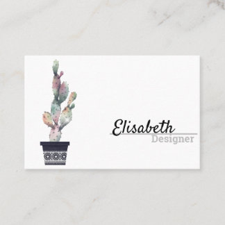 Elegant Simple Watercolor Cactus Script Boho Pots Visitenkarte