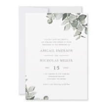 Elegant Simple Watercolor Eucalyptus Wedding Invit