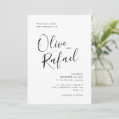 Elegant Simple Wedding Black Kalligraphie Einladung (Stehend Vorderseite)