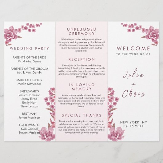 Elegant Simple Wedding Dreifach Broschüre Programm (Vorderseite)