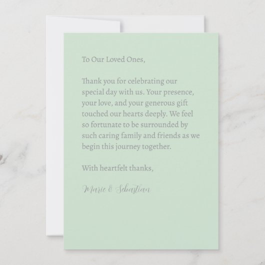 Elegant Simple Wedding Foto Sage Green Dankeskarte (Rückseite)