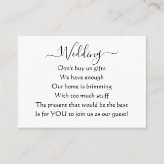 Elegant Simple Wedding No Gifts Gedicht Begleitkarte