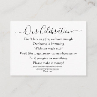 Elegant Simple Wedding No Gifts Money Gedicht Begleitkarte