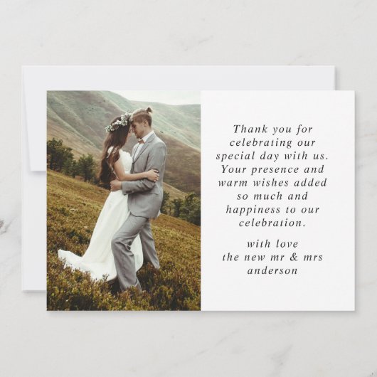 Elegant Simple Wedding Vielen Dank Script-Foto Dankeskarte (Rückseite)