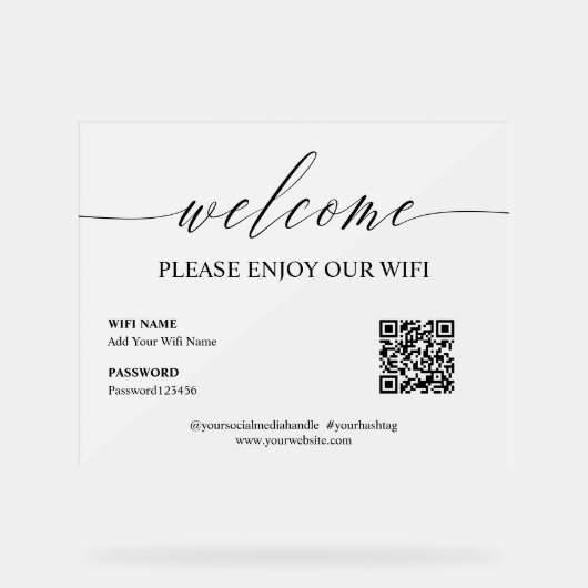 Elegant Simple Welcome Enjoy WiFi QR Code Acrylschild (Vorderseite)