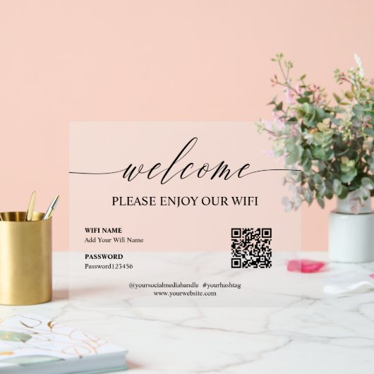 Elegant Simple Welcome Enjoy WiFi QR Code Acrylschild (Hochzeit)
