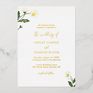 Elegant Simple White Daisy Floral Wedding Gold Folieneinladung