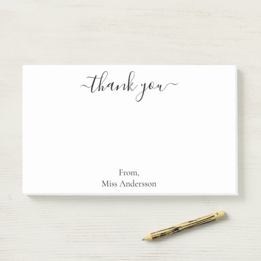 Elegant Simple White Dankeschön-Script Post-it Klebezettel (Auf Schreibtisch)