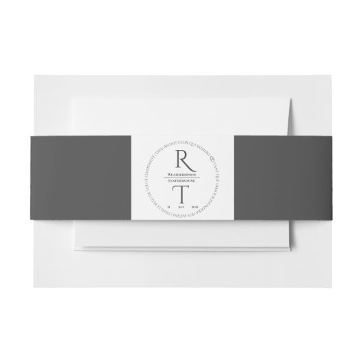 Elegant Simple White Gray Monogram Wedding Einladungsbanderole (Vorderseite Beispiel)