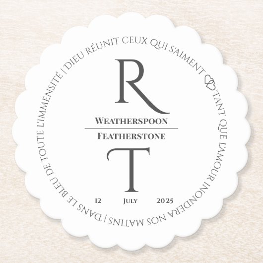 Elegant Simple White Gray Monogram Wedding Untersetzer (Vorderseite)