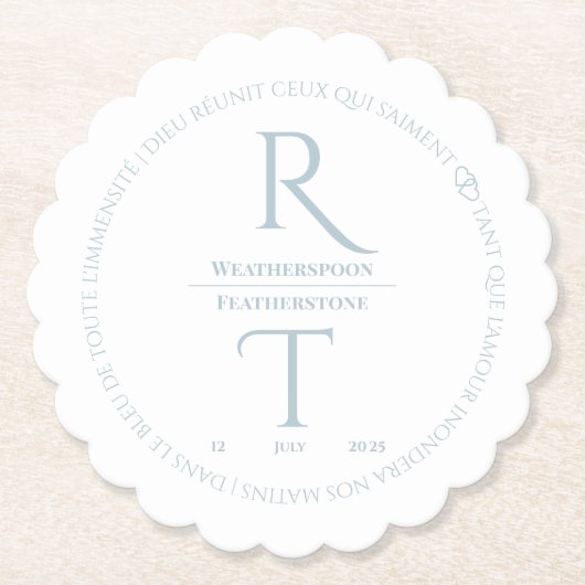 Elegant Simple White Gray Monogram Wedding Untersetzer (Vorderseite)