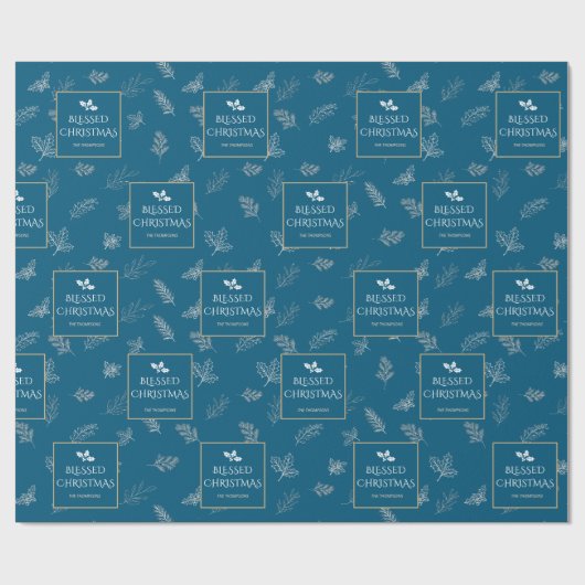 Elegant Simple White Winter Blätter Blue Geschenkpapier (Flach)