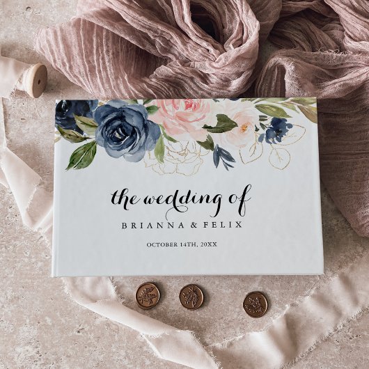 Elegant Simple Winter Floral Calligraphy Wedding Gästebuch