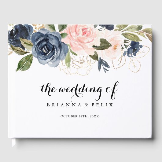 Elegant Simple Winter Floral Calligraphy Wedding Gästebuch (Vorderseite)