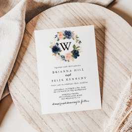 Elegant Simple Winter Floral Monogram Wedding Einladung