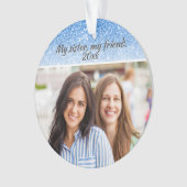 Elegant Sister Blue Glitzer 2 Seite 2 Foto Ornament (Vorderseite)