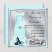 Elegant Sivler und Aquamarin Blue Quinceanera Einladung (Vorne/Hinten)