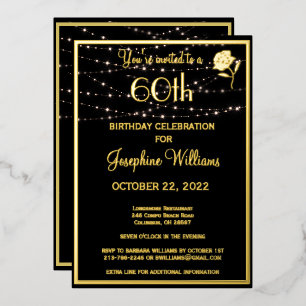 Elegant Sixty 60. Geburtstag Schwarz ECHTES Gold   Folieneinladung