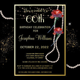 Elegant Sixty Birthday Black REAL Gold Folieneinladung