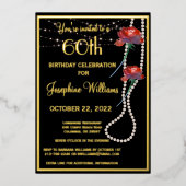 Elegant Sixty Birthday Black REAL Gold Folieneinladung (Vorderseite)