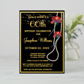 Elegant Sixty Birthday Black REAL Gold Folieneinladung (Stehend vorne)