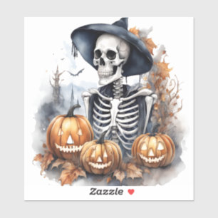 Elegant Skeleton Halloween Wassercolor Aufkleber