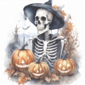 Elegant Skeleton Halloween Wassercolor Aufkleber (Vorderseite)