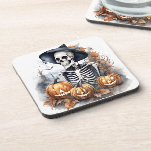 Elegant Skeleton Halloween Wassercolor Getränkeuntersetzer