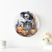 Elegant Skeleton Halloween Wassercolor Große Wanduhr (Zuhause)