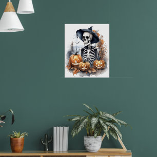 Elegant Skeleton Halloween Wassercolor Poster