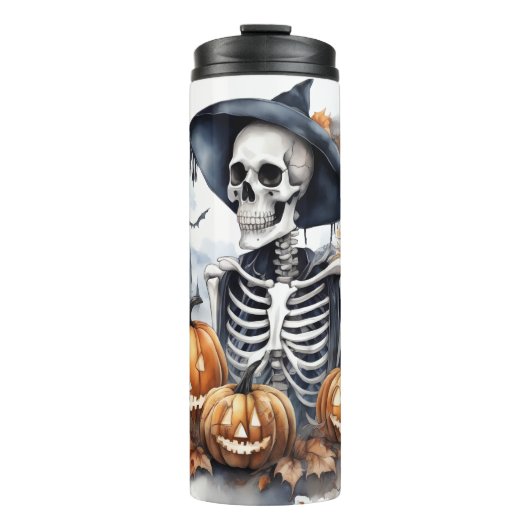 Elegant Skeleton Halloween Wassercolor Thermosbecher (Vorderseite)