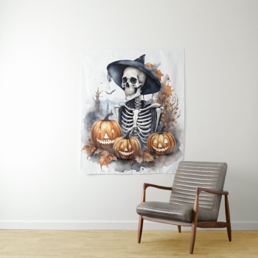 Elegant Skeleton Halloween Wassercolor Wandteppich (Beispiel)