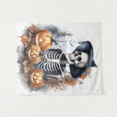 Elegant Skeleton Halloween Wassercolor Wandteppich (Vorderseite (Horizontal))
